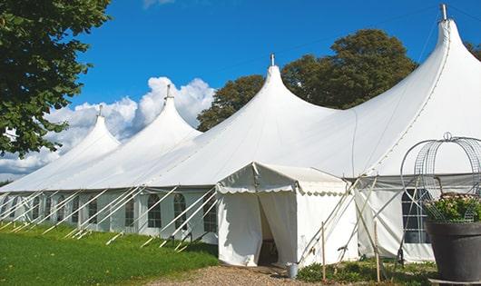 high-quality porta potties stationed at a wedding, meeting the needs of guests throughout the outdoor reception in Crestline